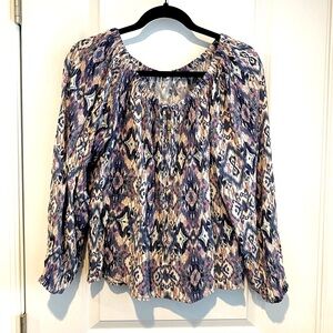 Lovestich Boho Blouse Shirt Top Purple Blue Lightweight M/L